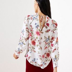 Ann Taylor LOFT Floral Ruffle Tie Back Blouse